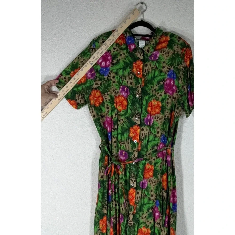 Vintage Notations Multicolor Floral Leopard Shirt Dress - 1X- Fun Throwback